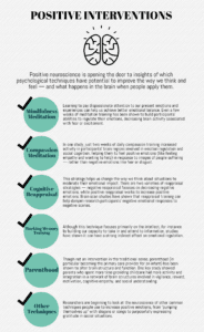 Graphic describing the actions we can take to improve our mental health and wellbeing according to positive neuroscience research. 