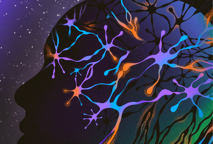 Illustration of a neurons inside the silhouette of a head